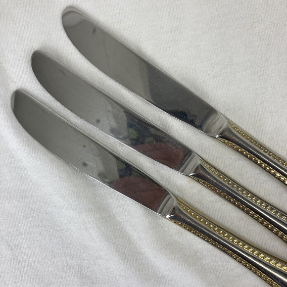 3 Retroneu GOLD ACCENT Chain 9 1/2” Dinner Knife 18/8 Korea Stainless Pre owned - Picture 3 of 6